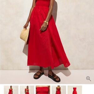J. Crew Red Smocked A-Line Midi Dress NWT